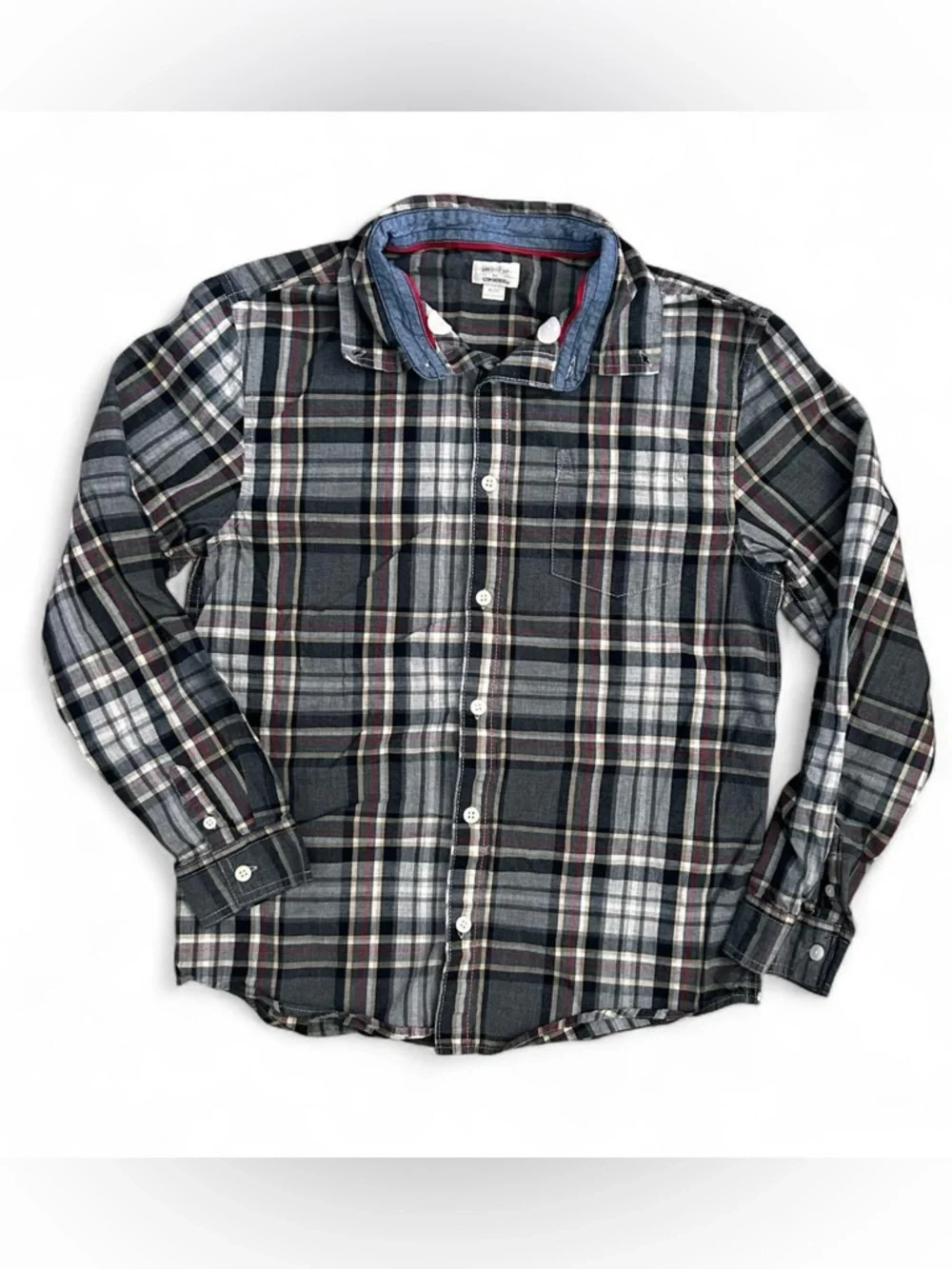 Gymboree boy’s grey/red plaid button up shirt Sz XL (14)